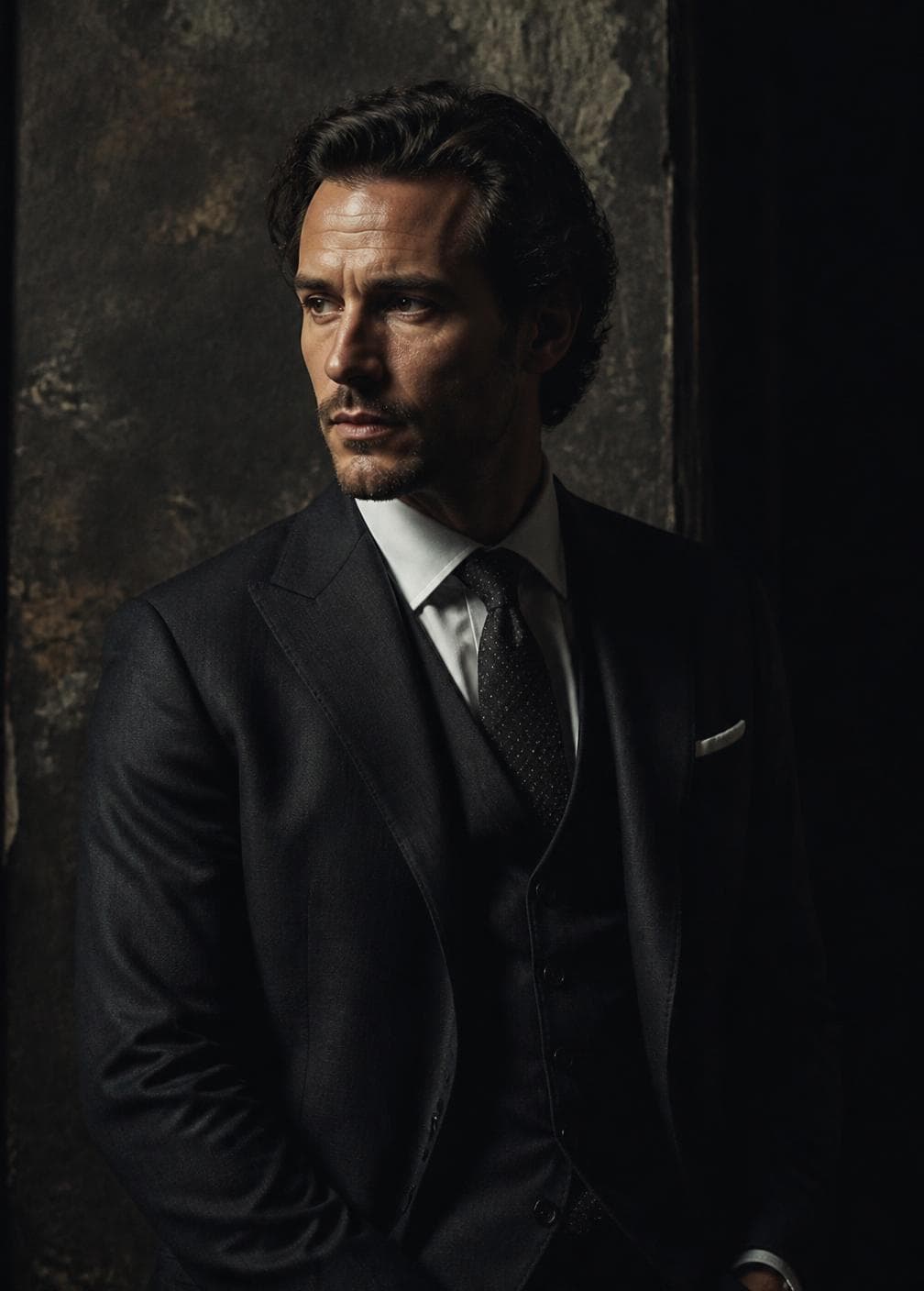 Moody portrait of a man in a tailored suit